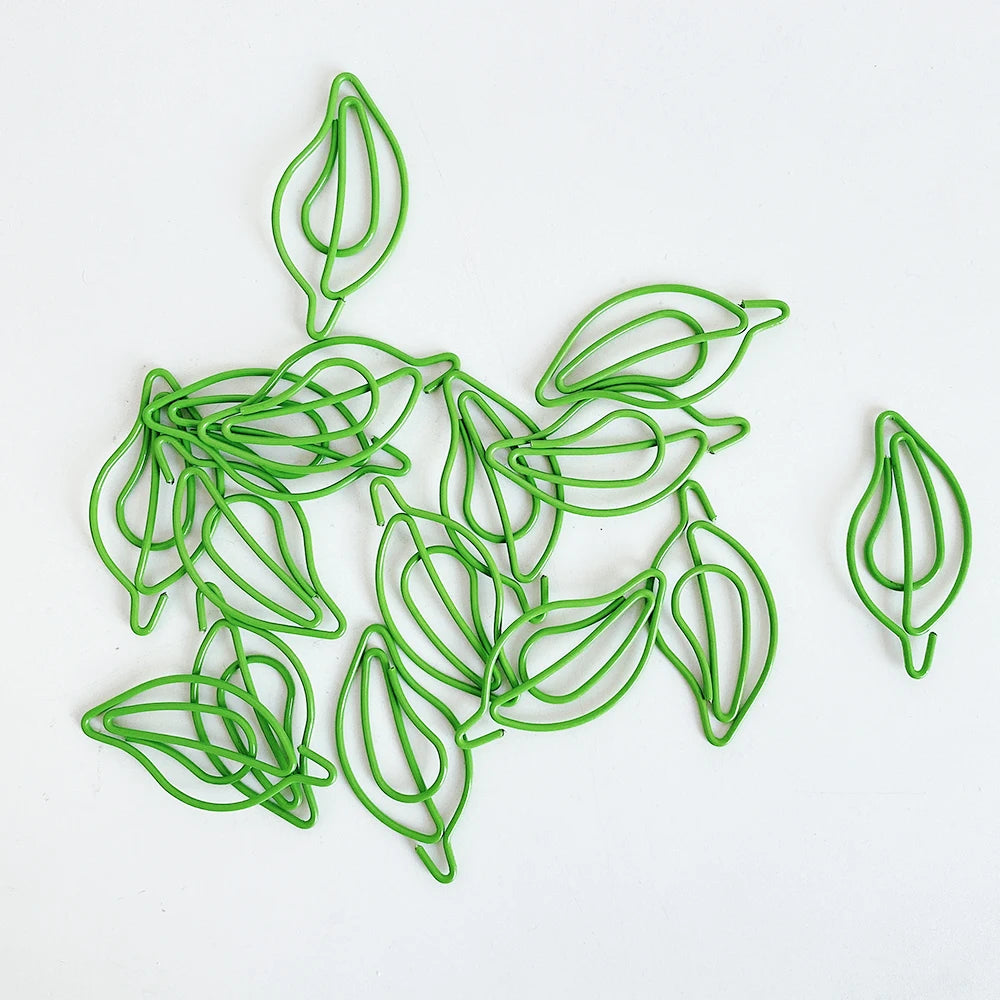 20 pcs/lot green Paper Clips Cute leaves-Shaped Stainless Steel Paper Clips book mark for Office School Supplies