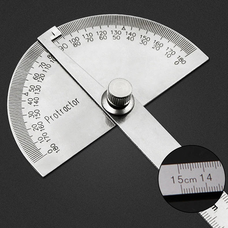 High Precision Stainless Steel Protractor Angle Gauge 180 Degrees 0-10CM Adjustable Semicircle Protractor Angle Measuring Tool