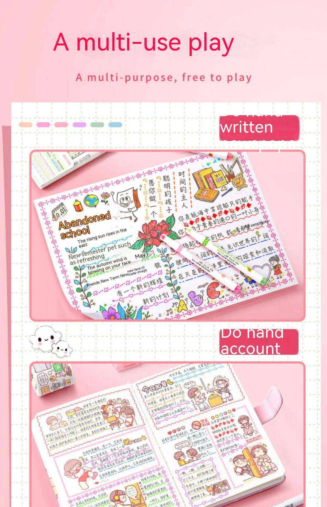 Kawaii Flowers Line Shaped Highlighter Pens, Roller Tip, Curve Liner, Marker for Writing, Journaling,Drawing Stationery, 6Pc Set