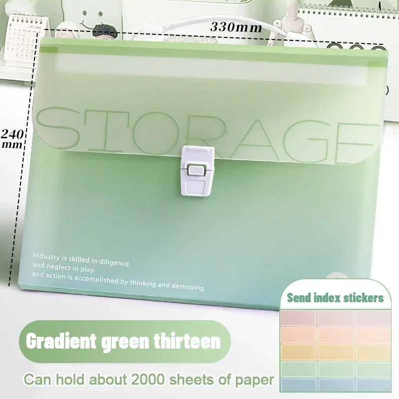 Kawaii Gradient Color A4Portable Accordion Bag 13layer Folder Student Test Paper Storage Bag Large Capacity Information File Bag