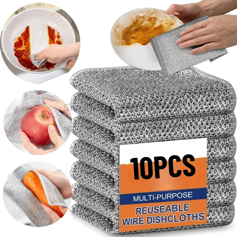 Wholesale Metal Steel Wire Rags Cloth Home Kitchen Pot Pan Dishwashing Double-sided Dishcloth Cleaning Cloths Towel Scrubber Rag