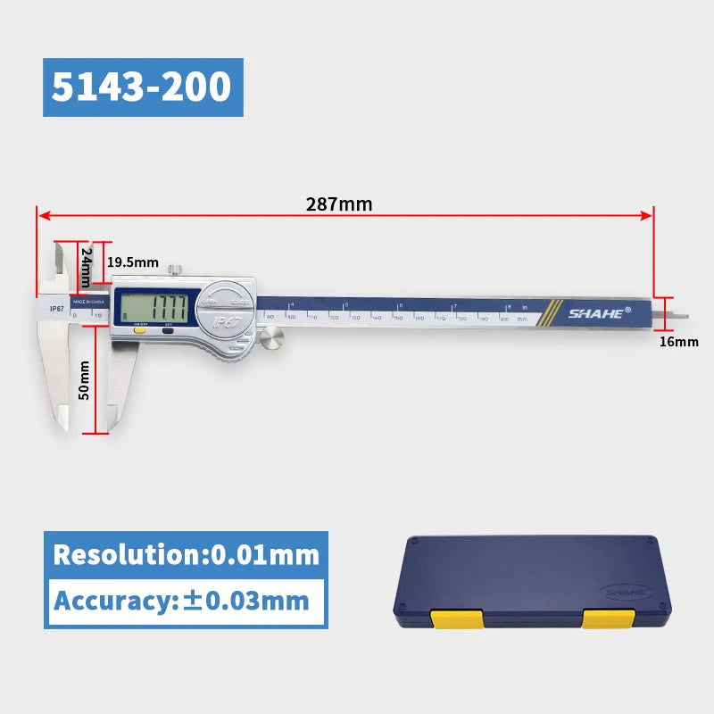 SHAHE Digital Caliper IP67 Coolant/Water/Dust Proof ,150/200/300mm Stainless Steel Digital Vernier Calipers Measuring Tool