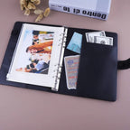 New A5 PU Leather Binder Cover with Magnetic Buckle Closure, 6 Ring Personal Notebook for Organizing Planner, Photo Card Sleeves
