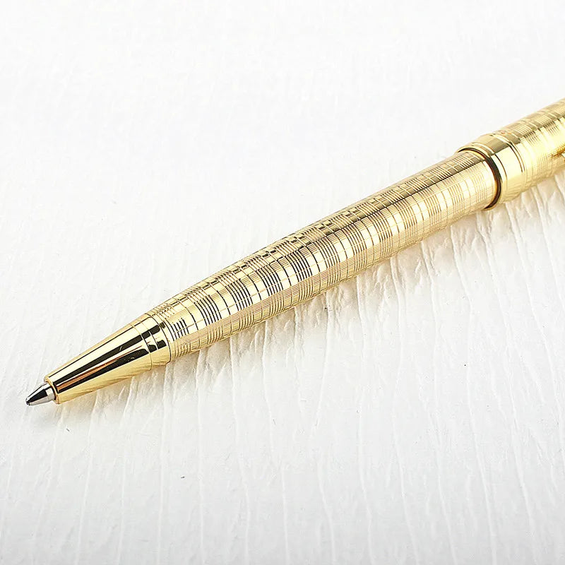 Luxury Metal Ballpoint Pen Stainless Steel Golden Trim Gift Writing Stationery Office School Supplies