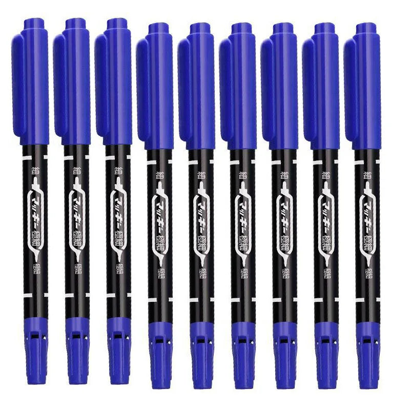 9Pcs/Set Twin Tip Permanent Art Marker Pen Double Headed Oily Waterproof Ink  Black Blue Red 0.5mm 1mm Drawing Logistics Glass