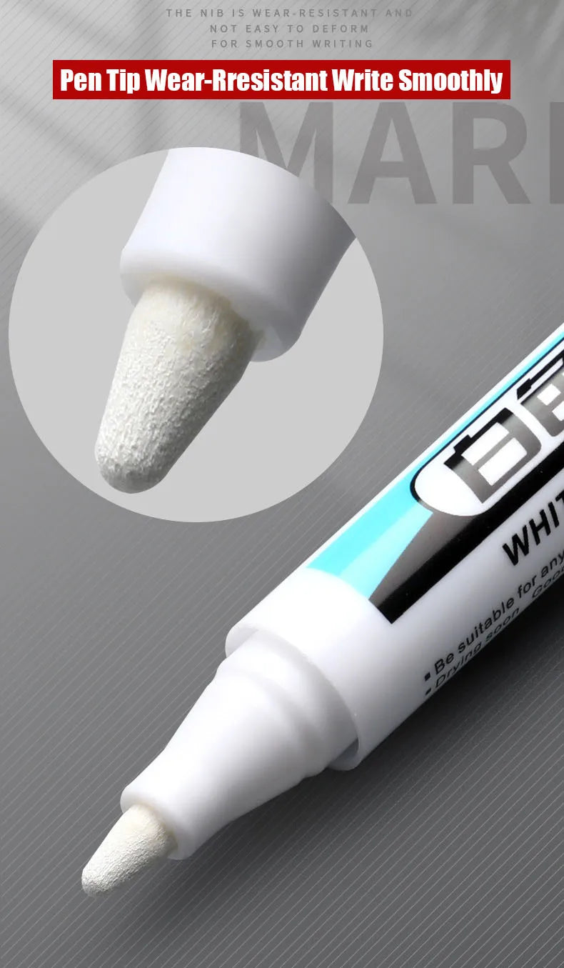 White Marker Pens 0.7/1.0/2.5mm Waterproof Oily Permanent Paint Pen Markers for Wood Rock Plastic Leather Glass Metal Ceramic