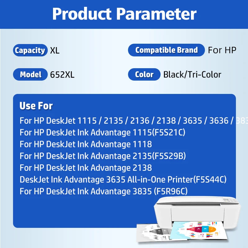 652XL Ink Cartridge Replacement For HP 652 HP652 XL Compatible Deskjet 1115 1118 2135 2136 3635 3636 3835 4535 Printer