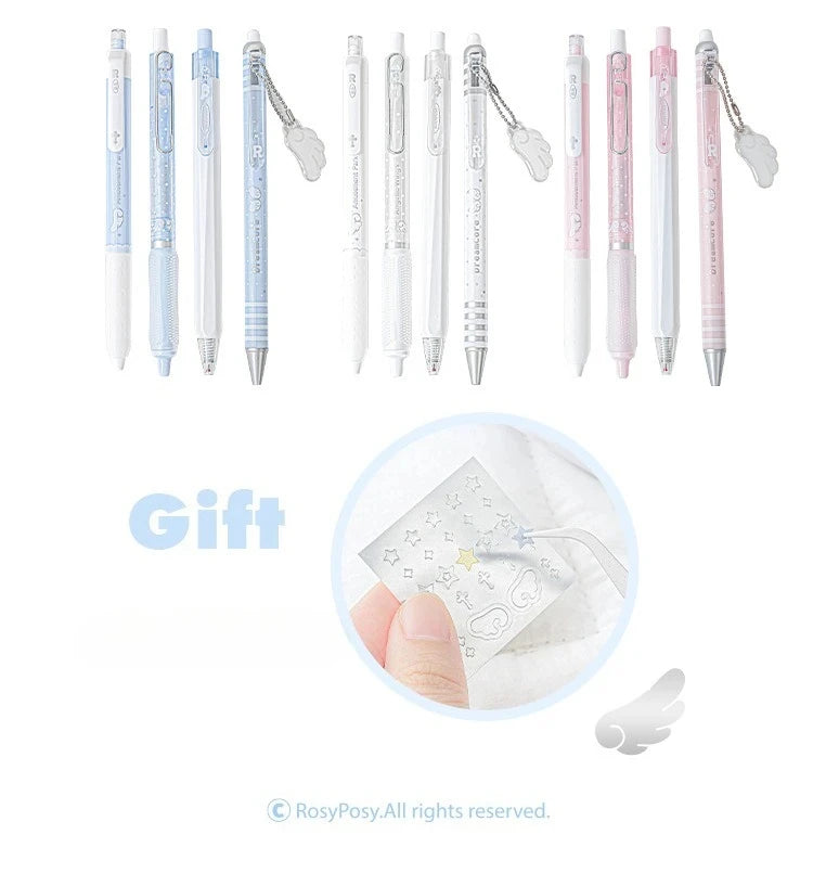 4pcs/set Pearl Angel Gel Pen Set Cute Exam Pens with Wing Design Kawaii Cartoon 0.5mm Black Ink for Kids Back To School Student