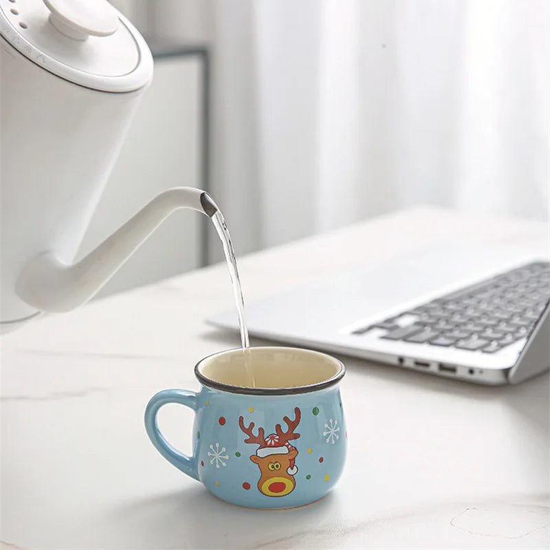 150ML Ceramic Christmas Mugs Cartoon Santa Style Cute Elk Snowman Mousse Cup for Office Home Breakfast Milk Mug Kids Xmas Gifts