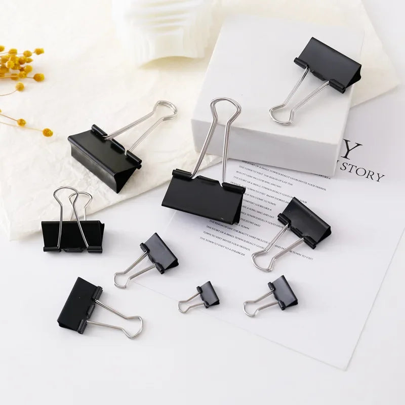 12Pcs/set Large Metal Binder Clips 32mm/ 41mm/ 51mm Notes Letter Paper Clip Office Stationery Supplies Binding Securing