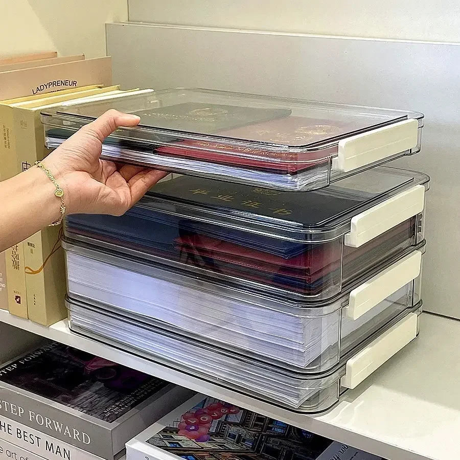 Transparent Acrylic New Desktop Paper Storage Box A4 File Document Exam Paper Organizer Household Dust Proof Card Holder Case