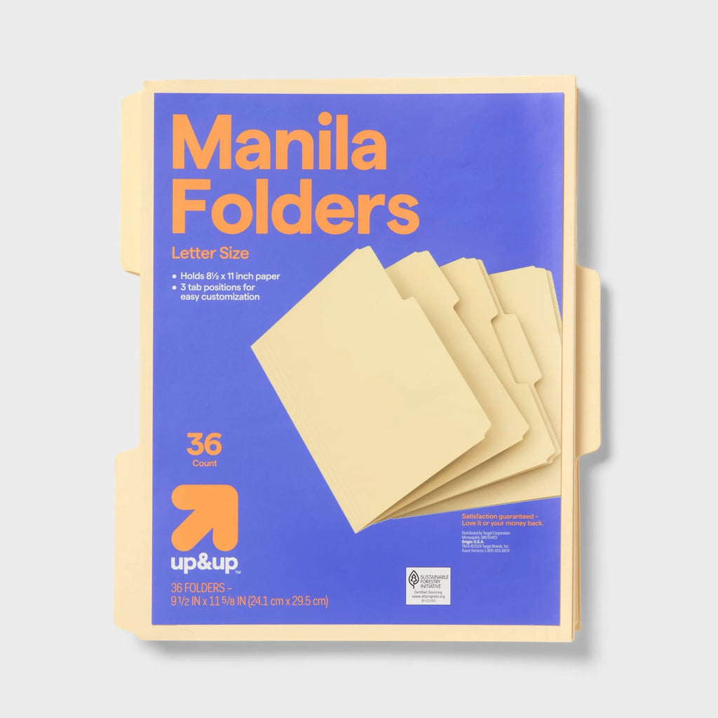 36ct Brown Manila File Folders With Top Tab Non-Pronged Design For Office Document Storage And Easy Sorting