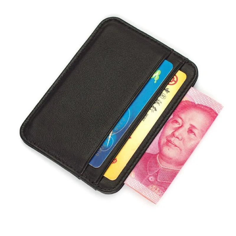 Genuine Leather Card Holder Slim Business Card ID Holder Credit Card Case Thin Small Wallet for Men Cardholder Sticker Black
