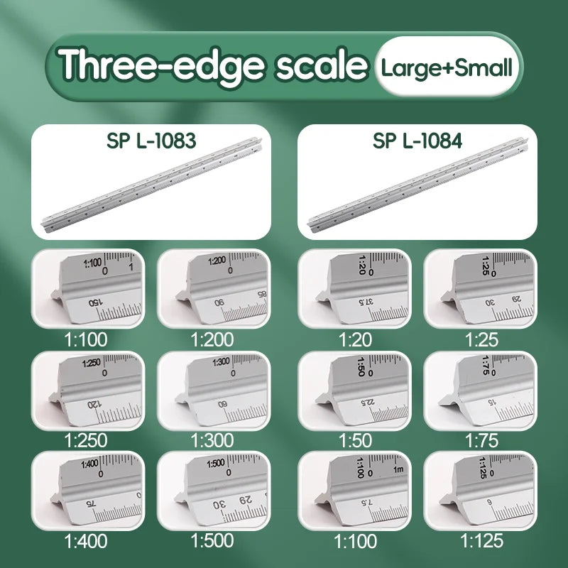 Space Ball 30cm Triangular Scale Ruler Metal Straight Ruler Metric Architect Engineer Accurate Drafting Measure Tool