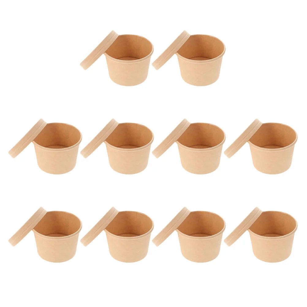 10 set Disposable 8Oz Ice Cream Paper Cup With Lid Paper Cake Cups Snack Bowls Containers For Takeaway Yogurt Dining Bar