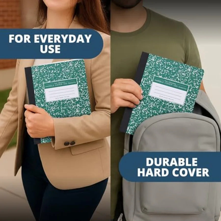 Hard Cover Composition Notebook, Green Marble Comp Book, 9.75″ x 7.5″, 5x5 Grid Graph Ruled, 100 Sheets 200 Pages