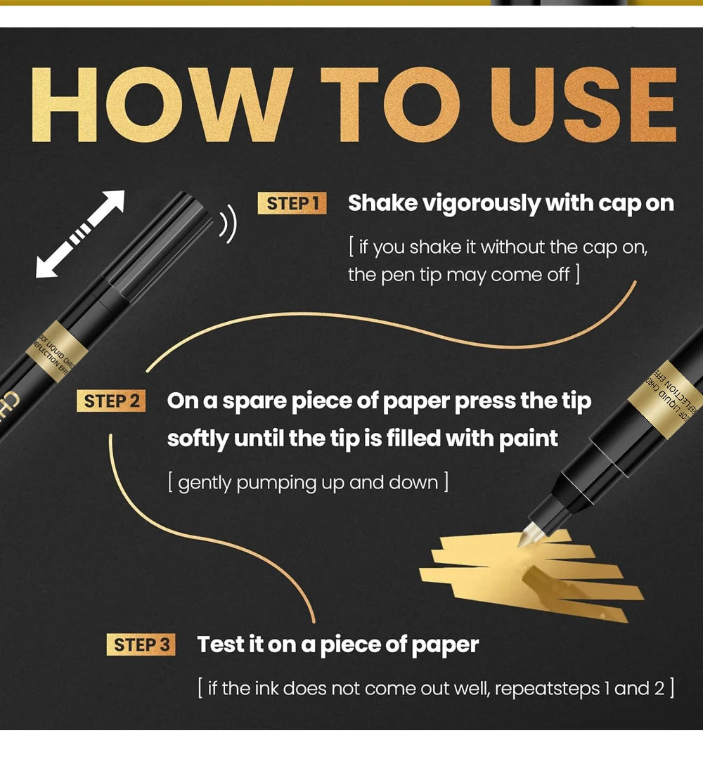 1Pcs Chrome Mirror Marker Pen 0.7mm 1mm 2mm DIY Reflective Paint Pen Permanent Gold Silver Copper Marker Model Painting Marking