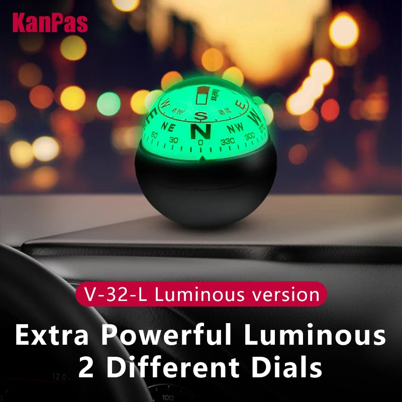 KANPAS Compass for Car/Small Dashboard Compass/Compass for Boat/No Leaking Compass/Double Dial/Luminous