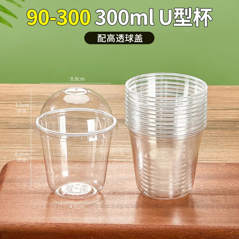 U Shaped Disposable Cold Drinks Plastic Cup 90 Caliber PET Material Transparent Coffee Cups with Lid Sealed Milk Tea Tumbler