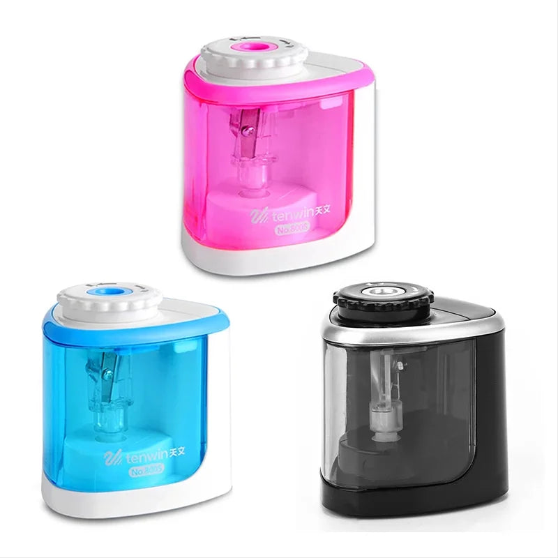 Tenwin Electric/Manual 2 in 1 Pencil Portable Sharpener Safe Student Helical Steel Blade Kids Adults Auto Pencil Sharpener 8005