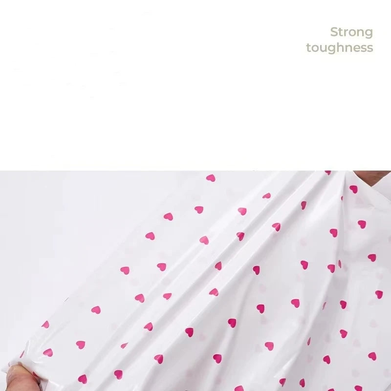 50Pcs New Pink Courier Bags Bow Heart Pattern Poly Frosted Self-Seal Shoe Bag PE Delivery Envelope Mailer Mailing Bags Organizer