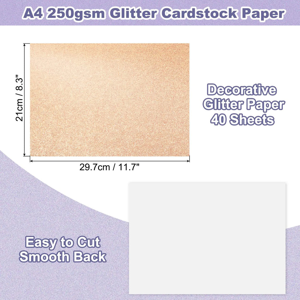 40Sheets A4 Glitter Cardstock Glitter Paper Card Stock Shiny Scrapbook 250gsm Sparkly Paper Large Shimmer for Scrapbook DIY Art