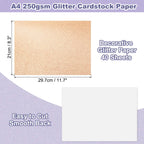 40Sheets A4 Glitter Cardstock Glitter Paper Card Stock Shiny Scrapbook 250gsm Sparkly Paper Large Shimmer for Scrapbook DIY Art
