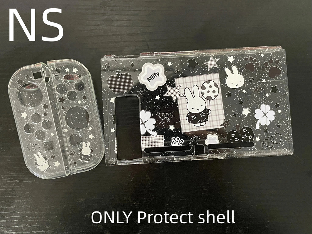 New In Stock Miffy Co-Branded Nintendo Switch OLED NS NS2 LITE Protective Case Glitter Handle Cover Transparent Black White Gift