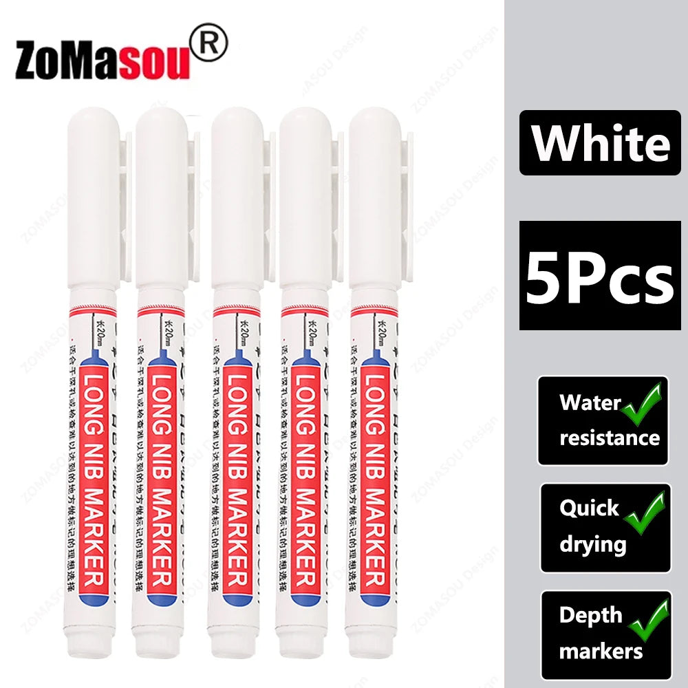 1-90Pcs Waterproof White Long Head Markers Pen 2cm Woodworking Deep Hole Marker Pens Metal Carpenter Black/Red/Blue/Green Ink
