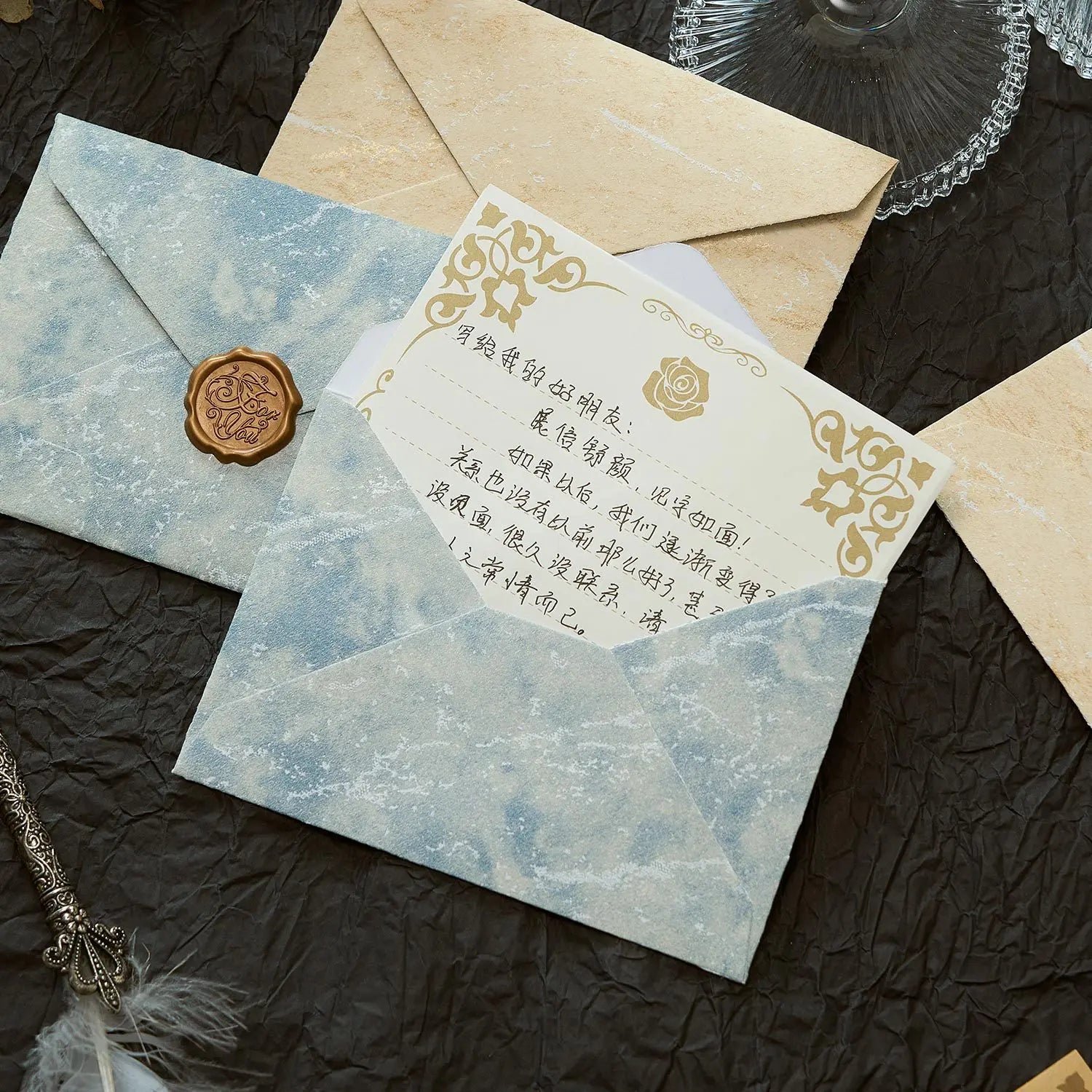5pcs Gilded Shadow Envelope Channel Style Texture Envelope  For Handwritten Love Letter Birthday Greeting Card Invitation