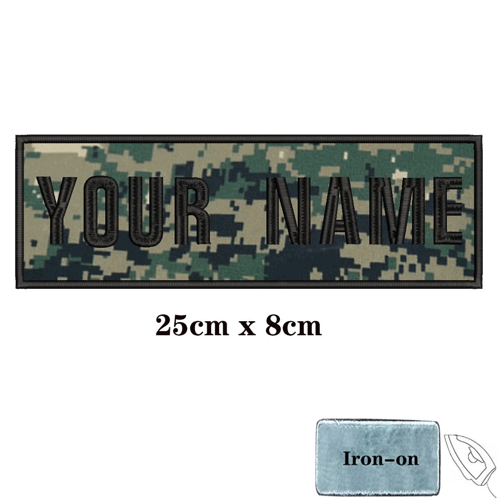1PC Custom Name Patch Stripes Badge 10X2.5CM,8X5CM,10X4CM, 8X2.5CM,12X2.5CM,15X5CM,20X7CM, Iron On Hook Loop camouflage