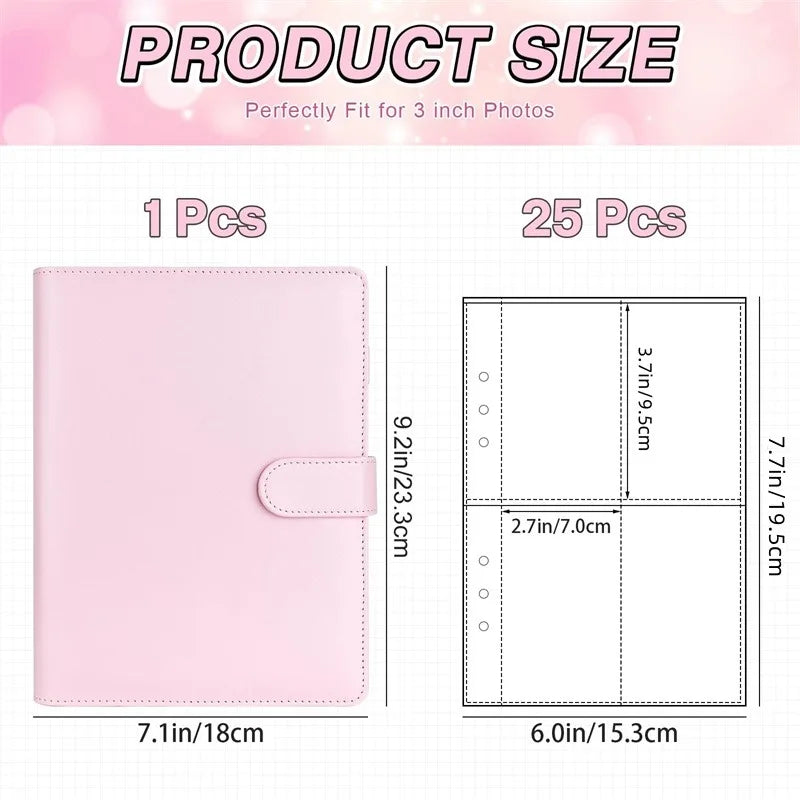 A5 Notebook Photocard Binder 25pcs Page(4 Grids)  PU Leather Loose Leaf Organizer Photo Binder Book Kpop Photo Albums Idol Cards