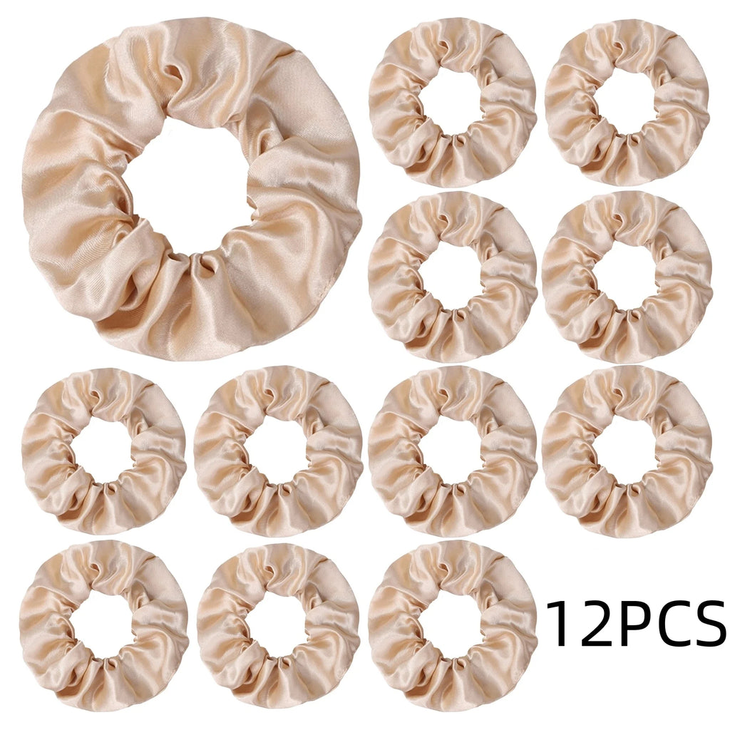 12/8pcs Premium Satin Large Intestine Hair Bands for Women Hundreds of Fabric Rubber Bands Hair Accessories