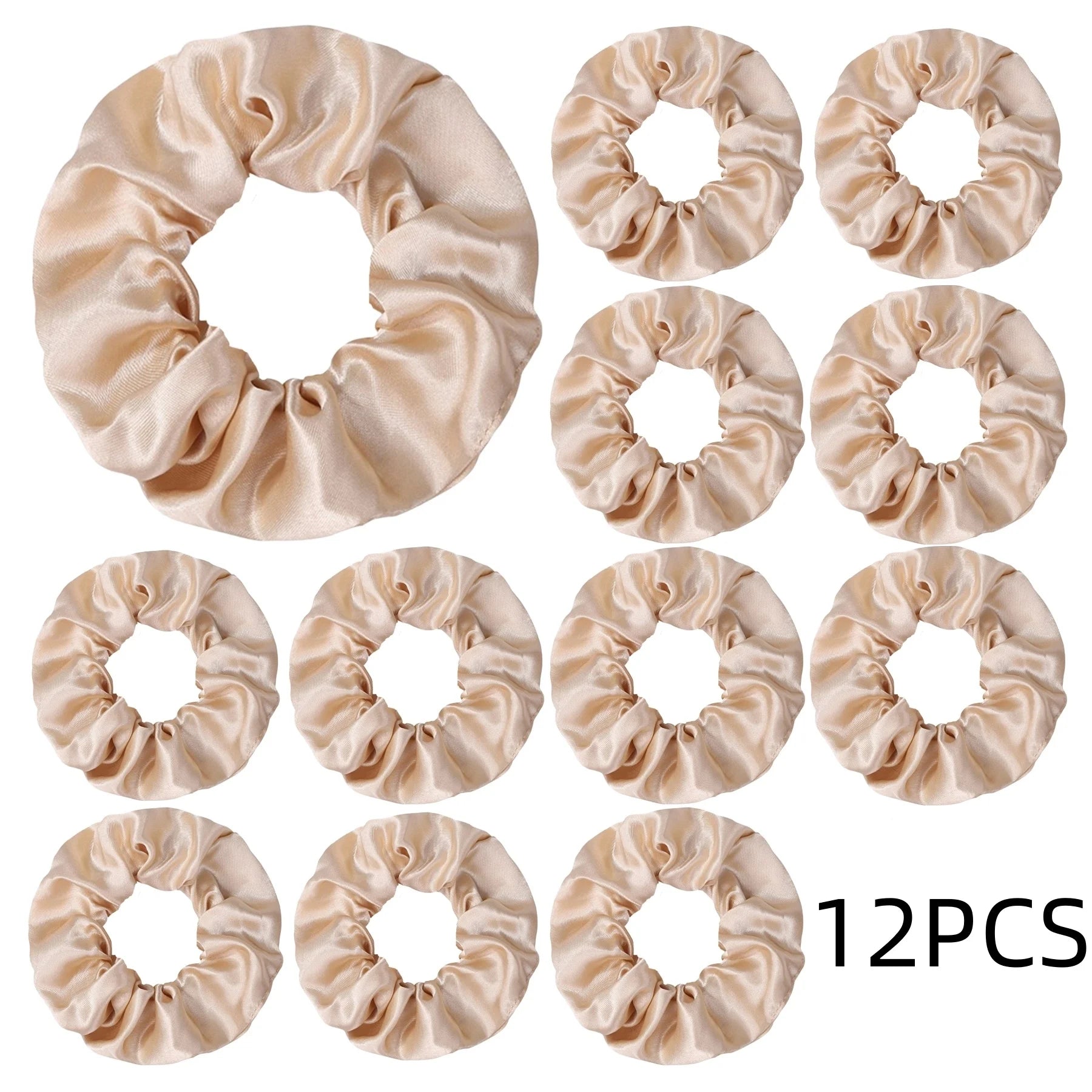 12/8pcs Premium Satin Large Intestine Hair Bands for Women Hundreds of Fabric Rubber Bands Hair Accessories
