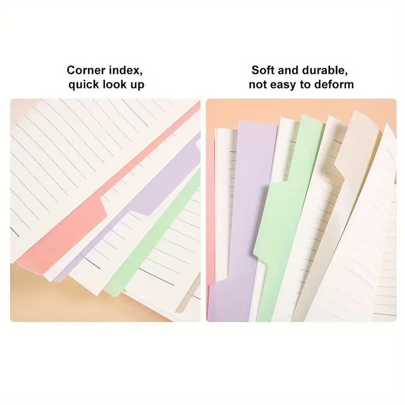 1sets 4pcs A4/B5/A5 PP Plastic Binder Index Divider Sheets 30 Holes Tab Divider for Notebook Rectangle Mixed Color