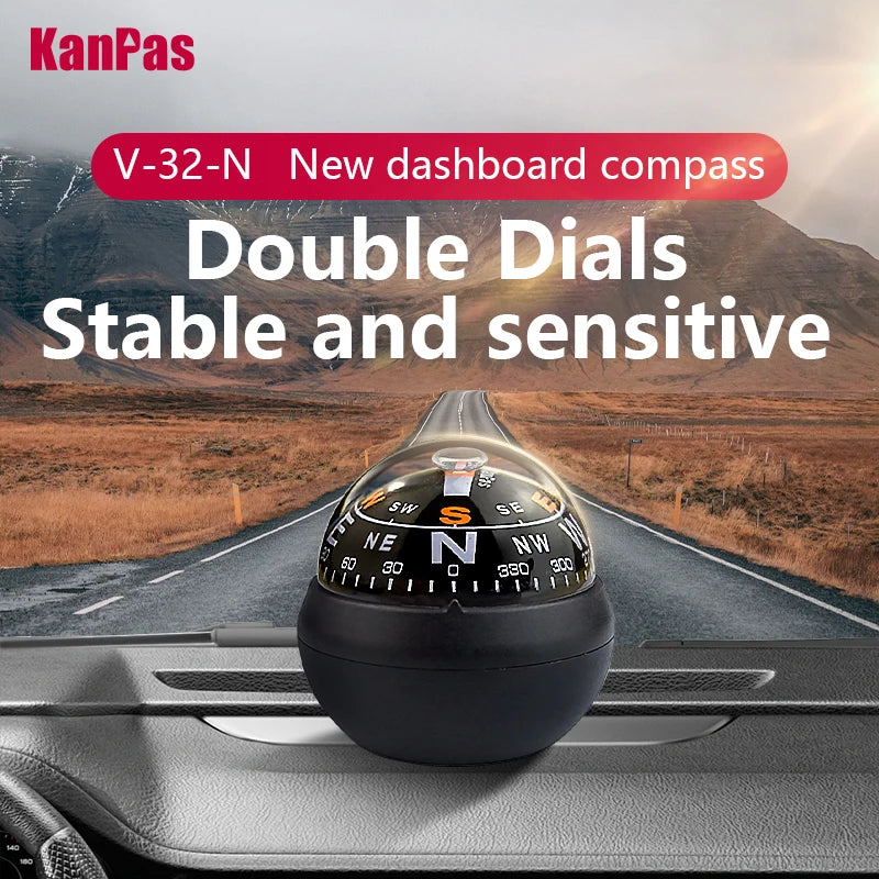 KANPAS Compass for Car/Small Dashboard Compass/Compass for Boat/No Leaking Compass/Double Dial/Luminous