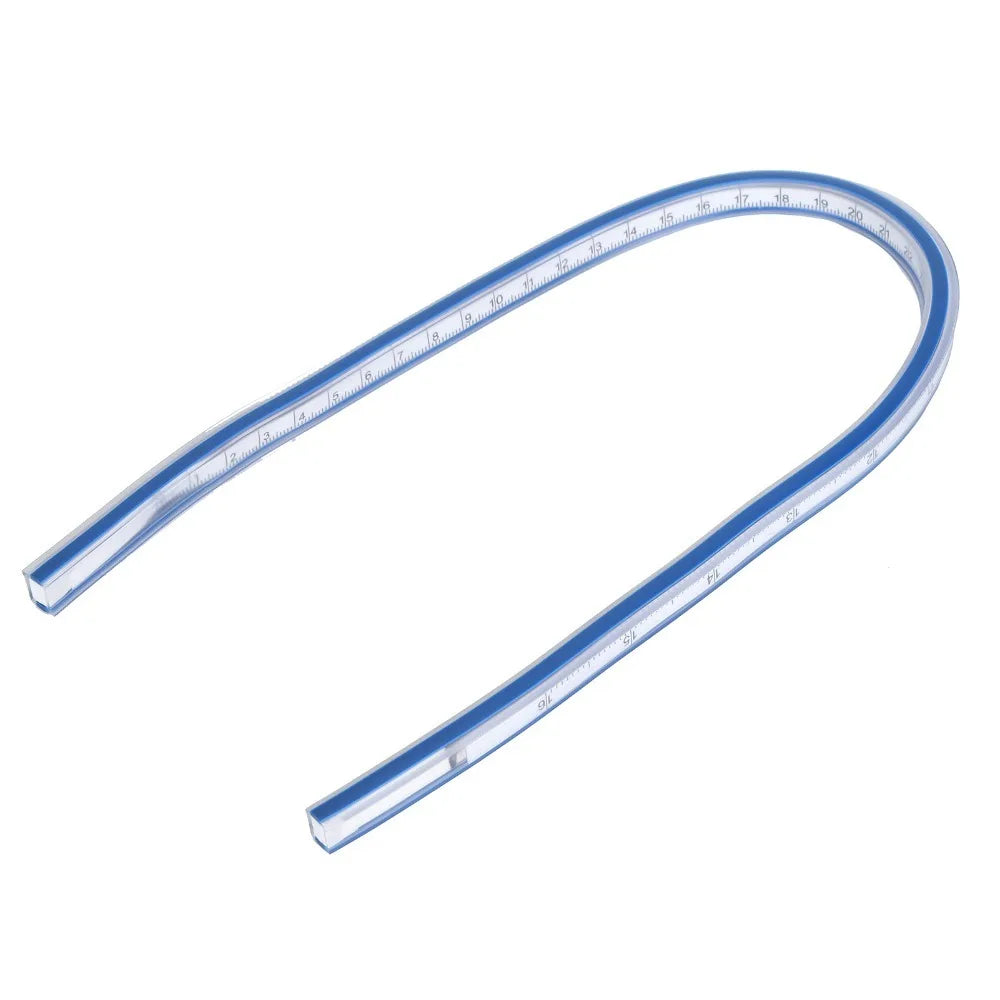 Durable Bendable Flexible Curve Ruler Double Side Graduated Plastic Metric Ruler Blue White Soft Measuring Tool Sewing