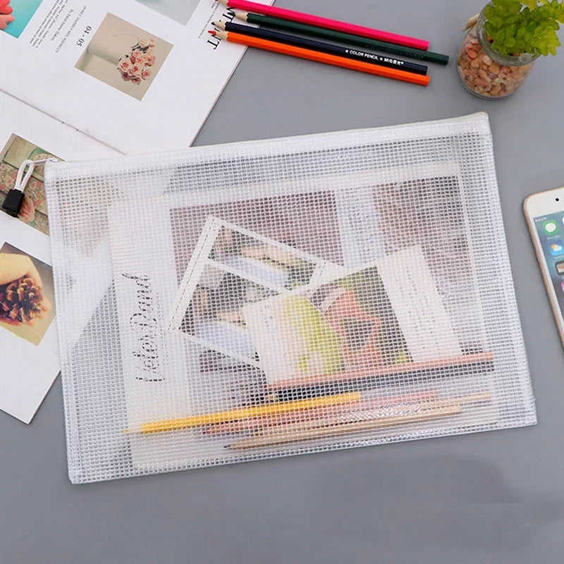 3/5PCS Stationery Storage Bag Folder File Mesh Zipper Pouch A3 A4 A5 A6 Document Bag Zip File Folders School Office Supplies