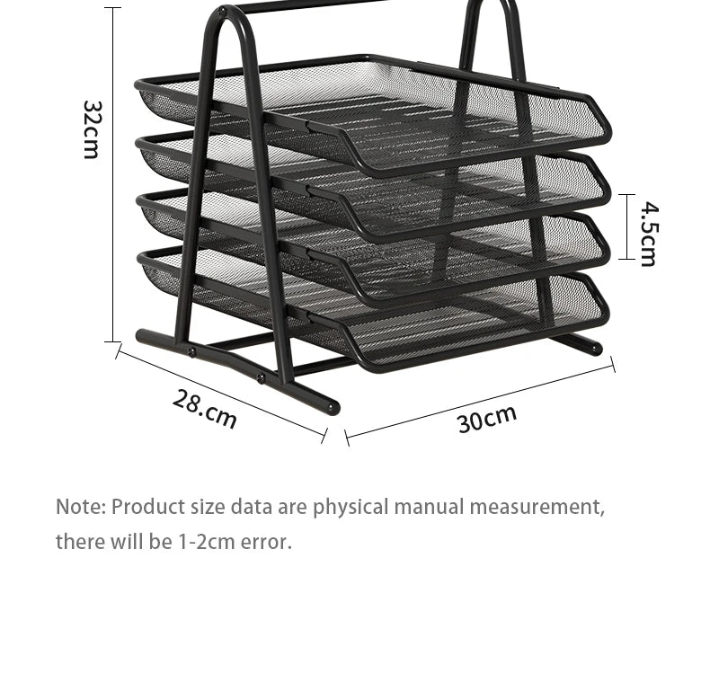 Sliding Paper Tray Organizer Metal Mesh Desktop File Storage Rack Document Letter Holder for Office Home School Classroom