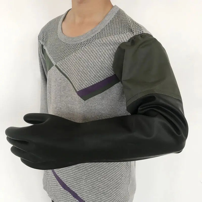 Acid and alkali resistant black lengthened anti-corrosion waterproof industrial latex thickened rubber gloves