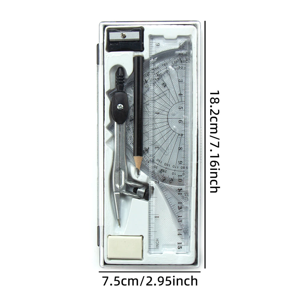 Basic 8‑piece metal compass set, geometry drafting drawing tools for student use