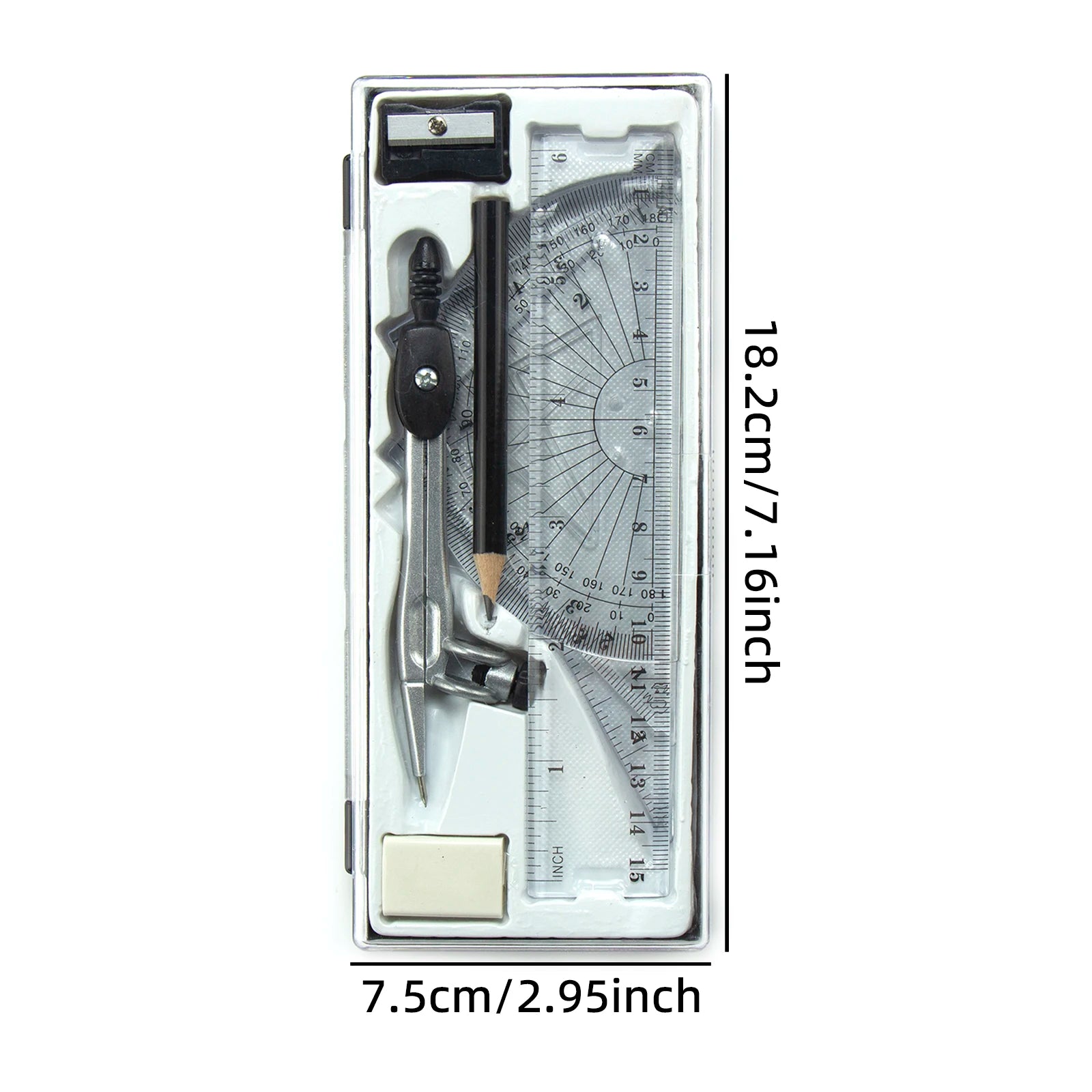 Basic 8‑piece metal compass set, geometry drafting drawing tools for student use