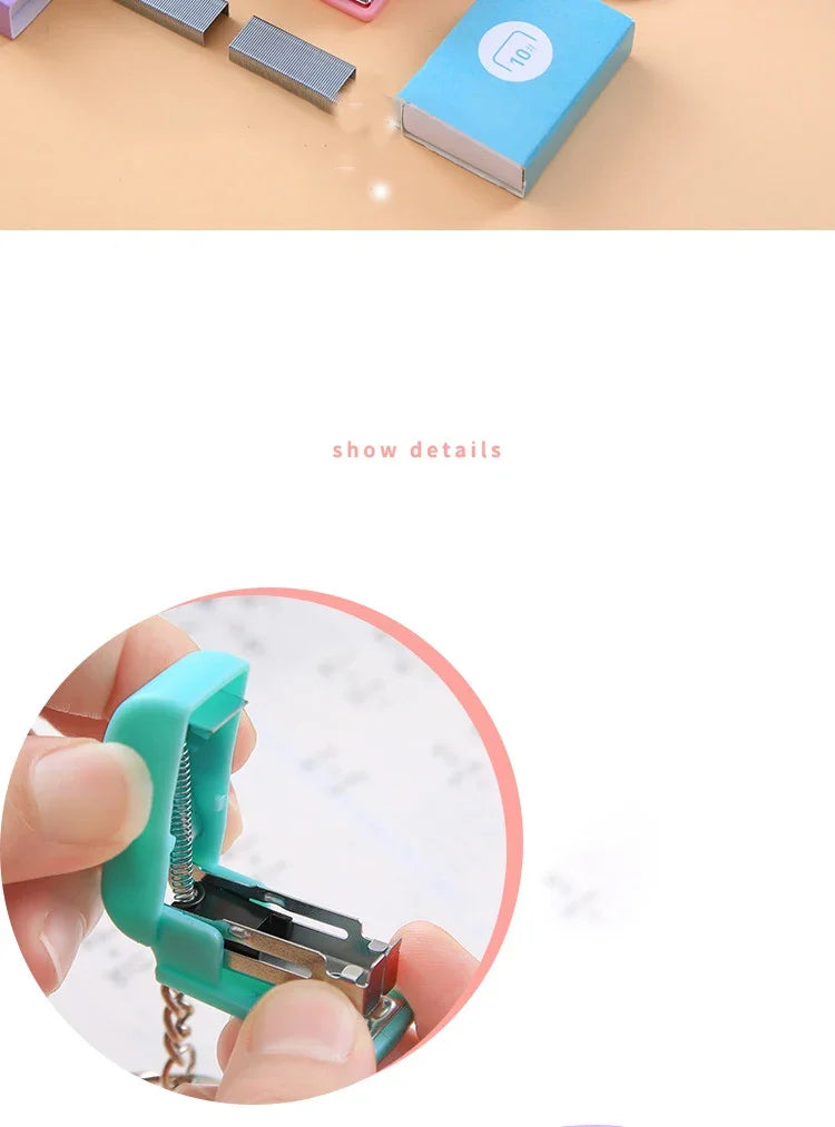 1-3sets Portable Cartoon Animal Mini Trumpet Stapler Paper Binder Stationery Staples Office Binding Tool School Kawaii Supplies