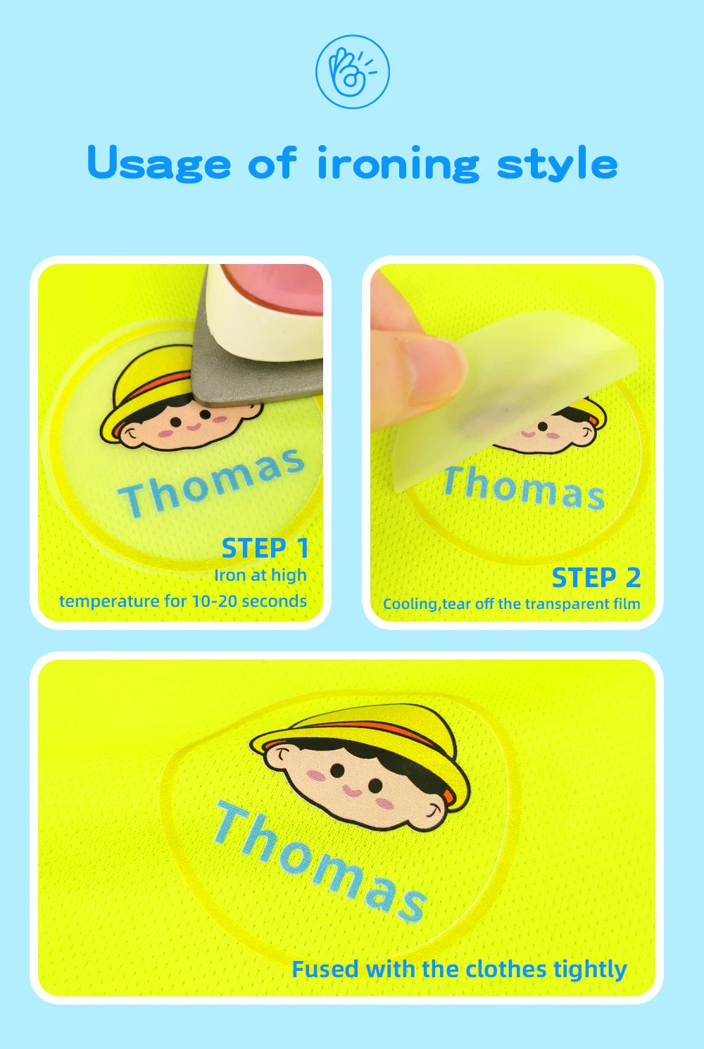 Custom Thermal Embroidery Iron Name Tag Sticker Personalized Washable Sewing Clothing Children Stickers Clothes Babysuit Labels