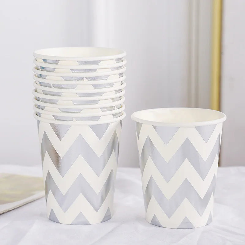Pink Blue Stripe Dot Disposable Tableware Sets Paper Cups Plate Straws Fork Disposable Sets Wedding Birthday Party Decorations