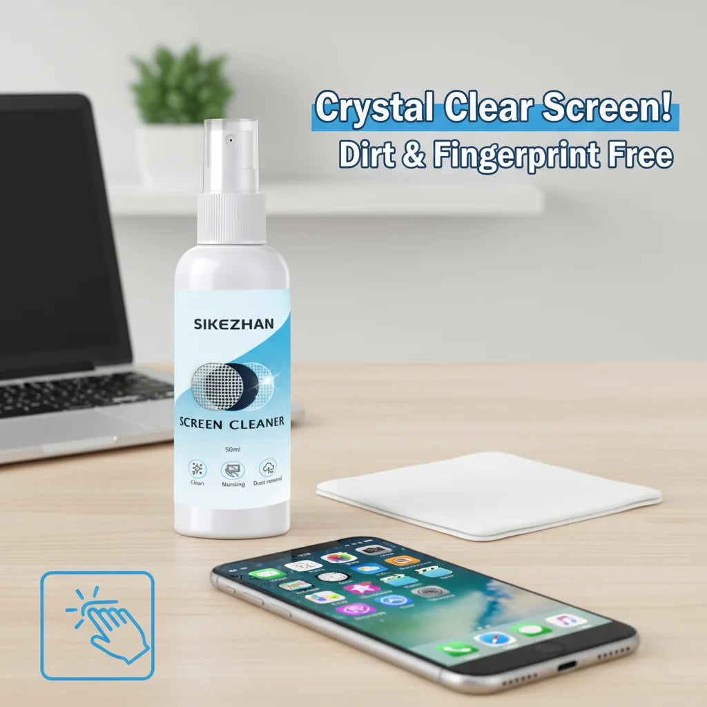 Screen Cleaner Spray + Polishing Cloth Set 50ml, Streak‑Free for Phone/Tablet/Laptop/Monitor, Removes Fingerprints, Oil & Dust