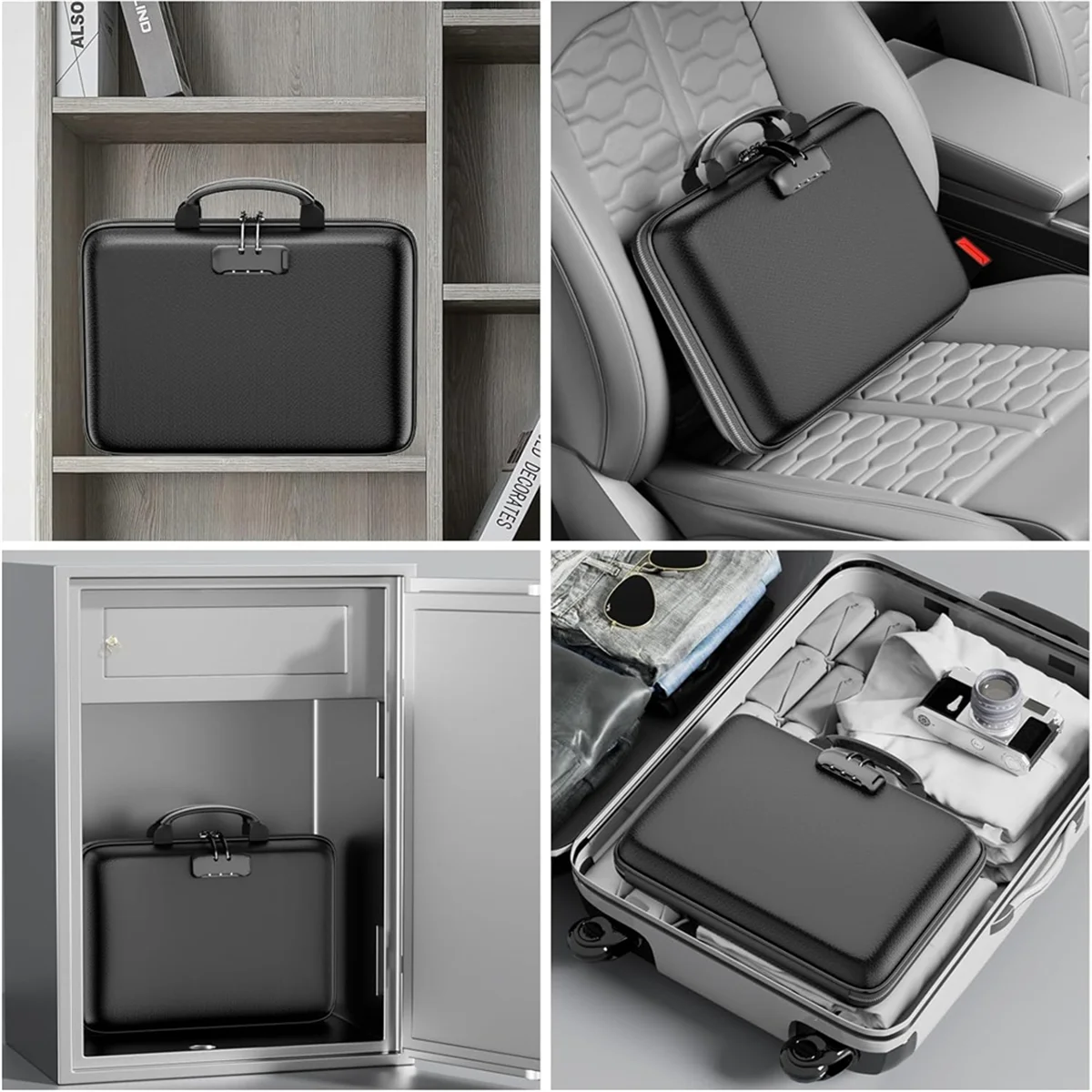 Fireproof File Organizer with Lock, Hard-Shell Case Fireproof Document Box with 13 Accordion File Folder, for Important