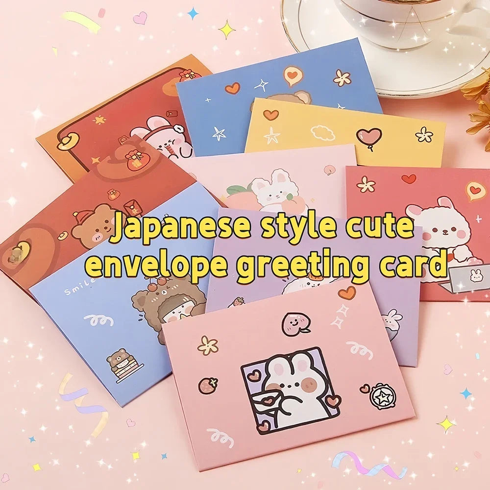 10pcs Japanese Cute Style Paper Envelopes Bear Rabbit Blessing Thank Envelope Cartoon Decoration Letter Paper Greeting Gift Card