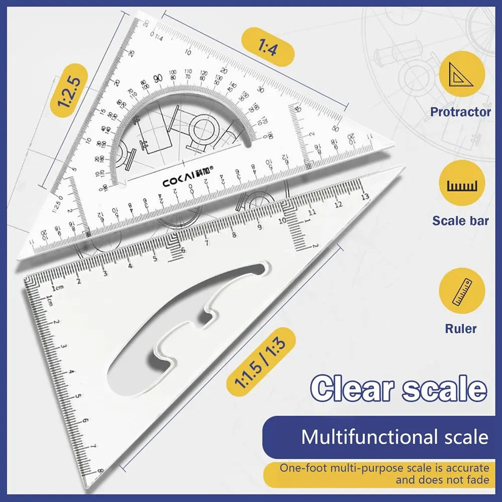 15-Piece Geometry Drawing Set with Portable Case, Dual Metal Compasses, Clear Rulers and Templates for School, Math and Drafting