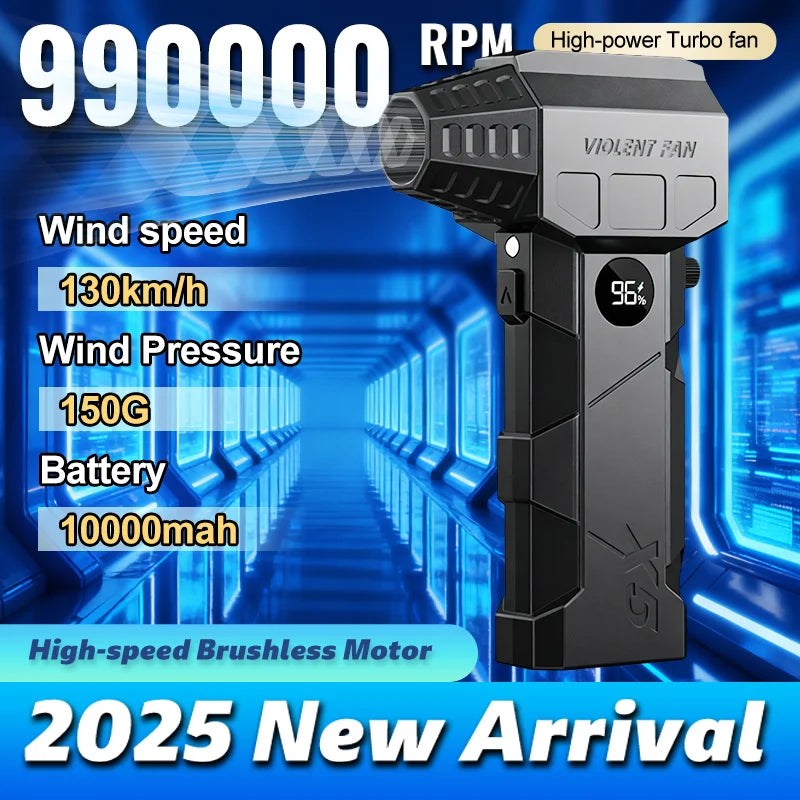 990000RPM Powerful Air Blower Turbo Blower Brushless Motor Turbo Fan Wind Speed 75m/s 10000mAh with LED Display Air Duster
